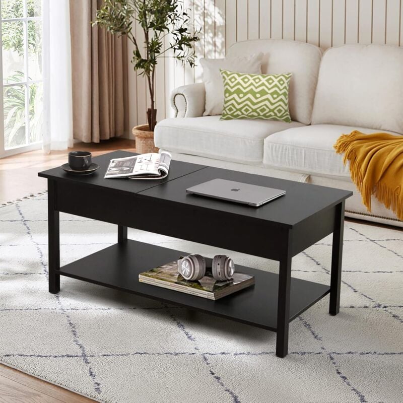 Bluedeer - Table Basse avec Dessus Relevable en Hauteur, Table Basse avec Compartiment Caché, Table Basse Salon Extensible 2 Voies, Fond avec