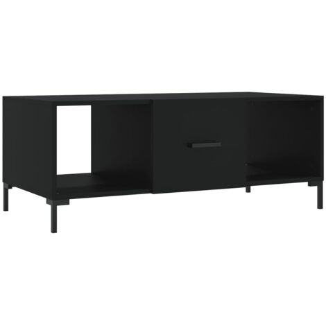Table basse avec espace de rangement design moderne 102 x 50 x 40 cm bois d'ingénierie noir et fer DEC039602