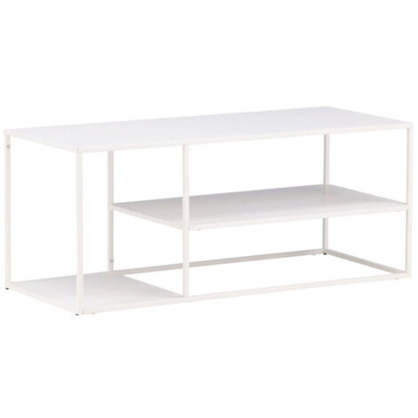 Table Basse Avec Étagères "Staal" 120cm Blanc
