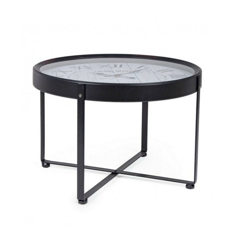 Bizzotto - Table basse avec horloge Noir GERALD diamètre 61x h41 cm