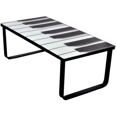 Table basse avec impression de piano Dessus de table en verre ,design élégant,pour Salon