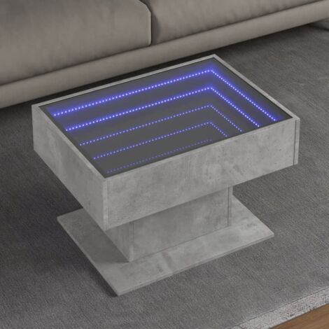 Table basse avec LED-Table Salon avec lumière gris béton 70x50x45 cm bois d'ingénierie 292386