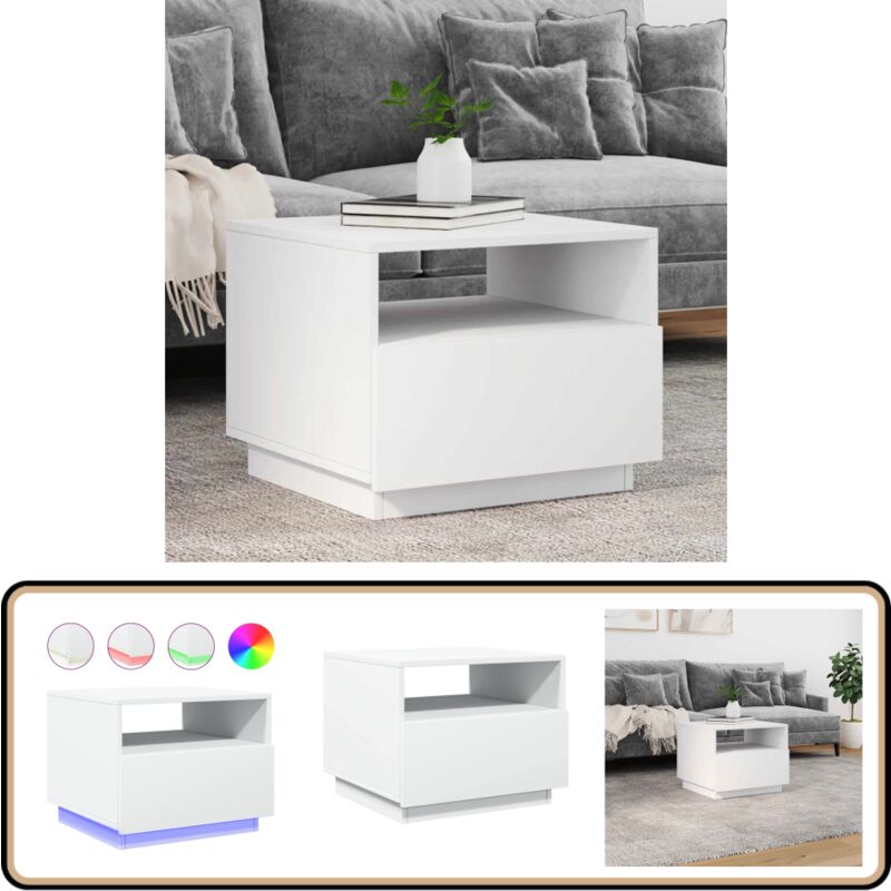Table basse avec lumières led blanc 50x49x40 cm - Table Basse Design - Table Basse Led - Table Basse Blanche - Meuble Salon - Table D'appoint