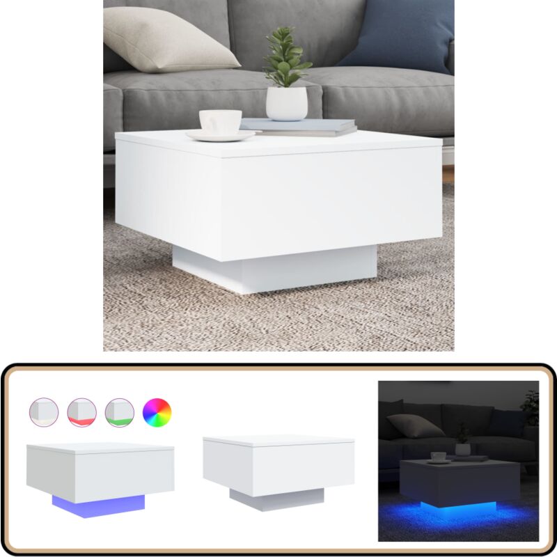 Vidaxl - Table basse avec lumières led blanc 55x55x31 cm - Table Basse Design - Table Basse Led - Table Basse Blanche - Meuble Salon Tendance - Table