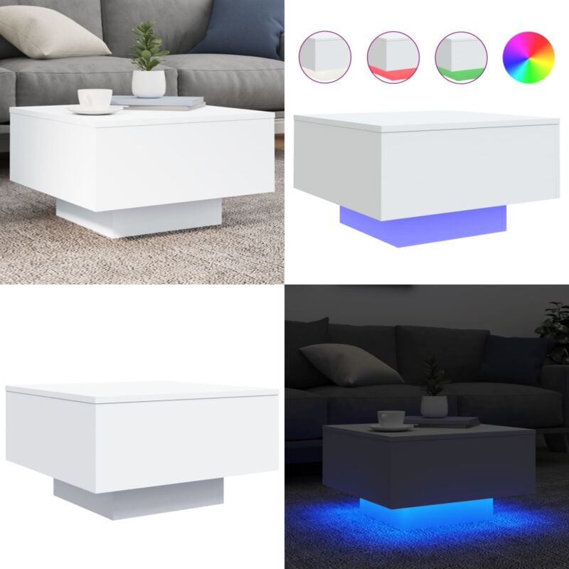 Vidaxl - Table basse avec lumières led blanc 55x55x31 cm - Table Basse Design - Table Basse Led - Table Basse Blanche - Meuble Salon Tendance - Table