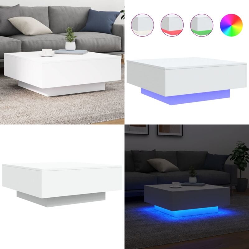 Vidaxl - Table basse avec lumières led blanc 80x80x31 cm - Table Basse Design - Table Basse Led - Table Basse Blanche - Meuble Salon - Table