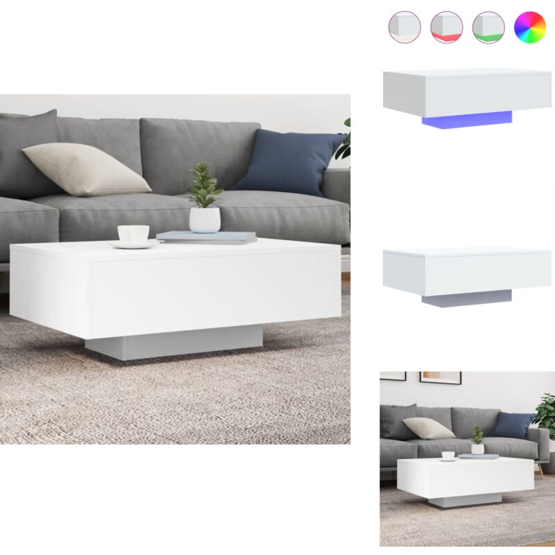 Table basse avec lumières LED blanc 85x55x31 cm - Table Basse Design - Table Basse Led - Table Basse Blanche - Meuble Salon Tendance - Table