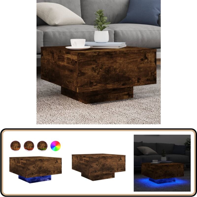 Vidaxl - Table basse avec lumières led chêne fumé 55x55x31 cm - Table Basse Design - Table Basse Led - Table Basse Lumineuse - Meuble Salon - Table