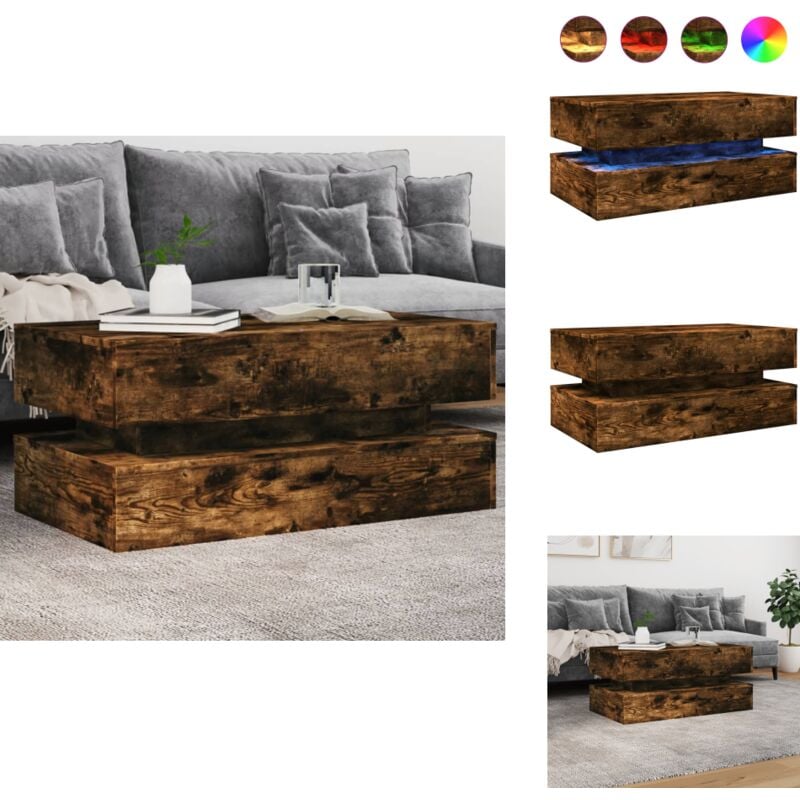 Vidaxl - Table basse avec lumières led chêne fumé 90x50x40 cm - Table Basse Design - Table Basse Led - Table Basse Lumineuse - Meuble Salon - Table