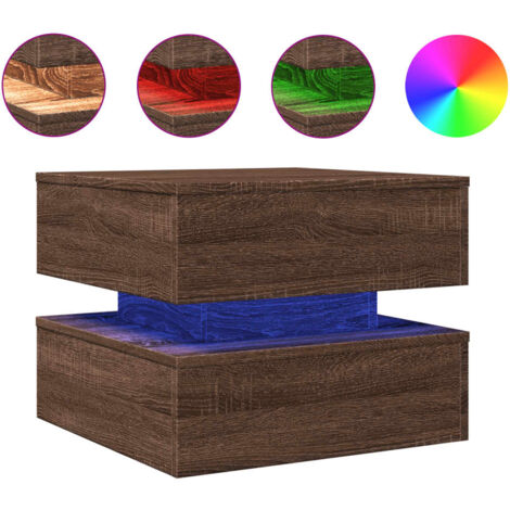 Table basse avec lumières LED chêne marron 50x50x40