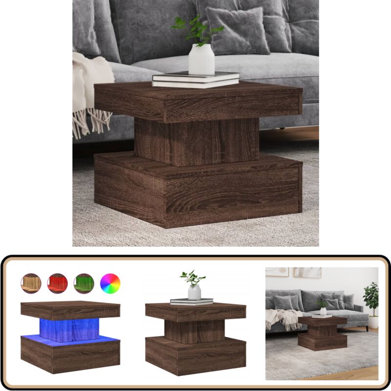 Vidaxl - Table basse avec lumières led chêne marron 50x50x40 cm - Table Basse Design - Table Basse Led - Table Basse Lumineuse - Meuble Salon - Table