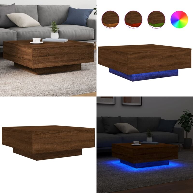Vidaxl - Table basse avec lumières led chêne marron 80x80x31 cm - Table Basse Design - Table Basse Led - Table Basse Lumineuse - Meuble Salon