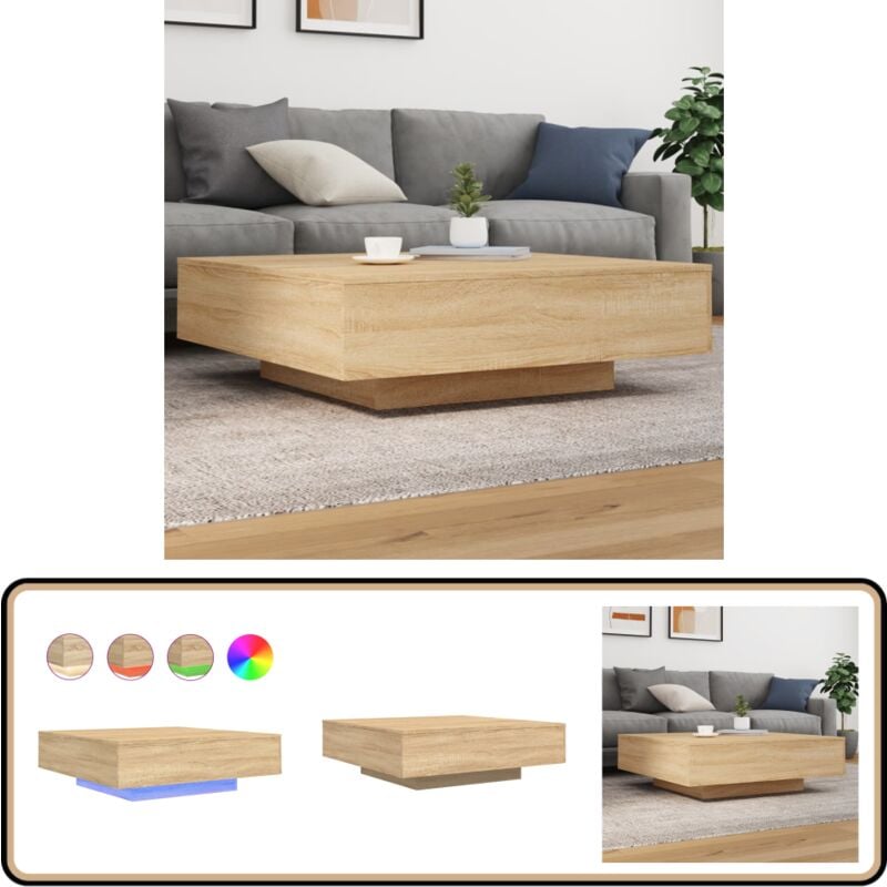 Vidaxl - Table basse avec lumières led chêne sonoma 100x100x31 cm - Table Basse - Meuble Salon - Table D'appoint - Lampe Led - Éclairage Intérieur