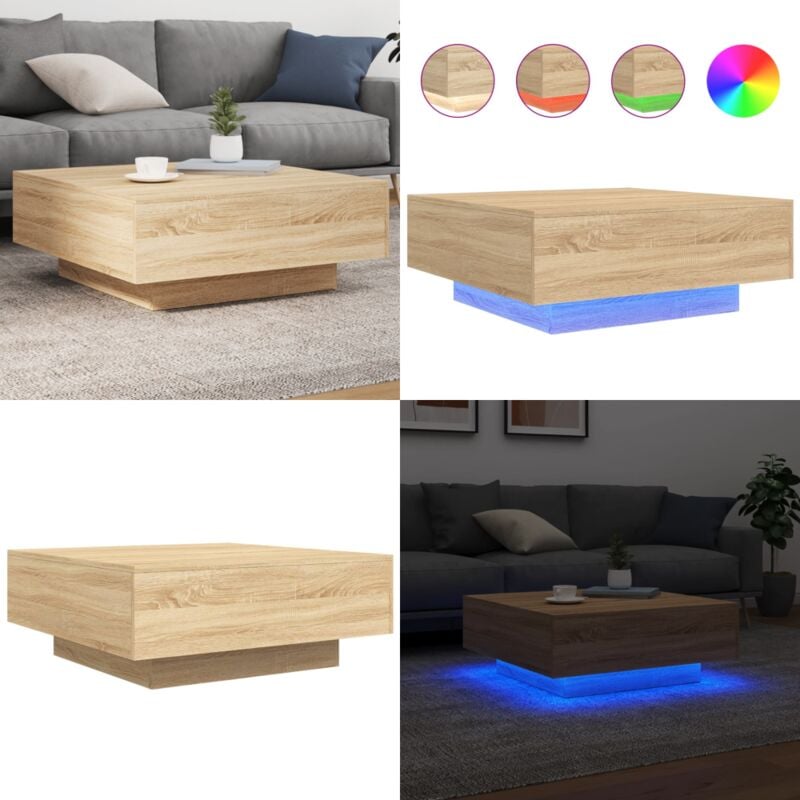 Vidaxl - Table basse avec lumières led chêne sonoma 80x80x31 cm - Table Basse Design - Table Basse Led - Table Basse Moderne - Table Basse Lumineuse
