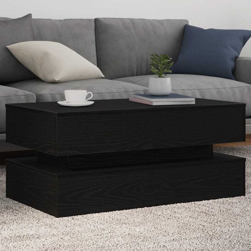 vidaXL Table basse avec lumières LED chêne noir 90x50x40 cm