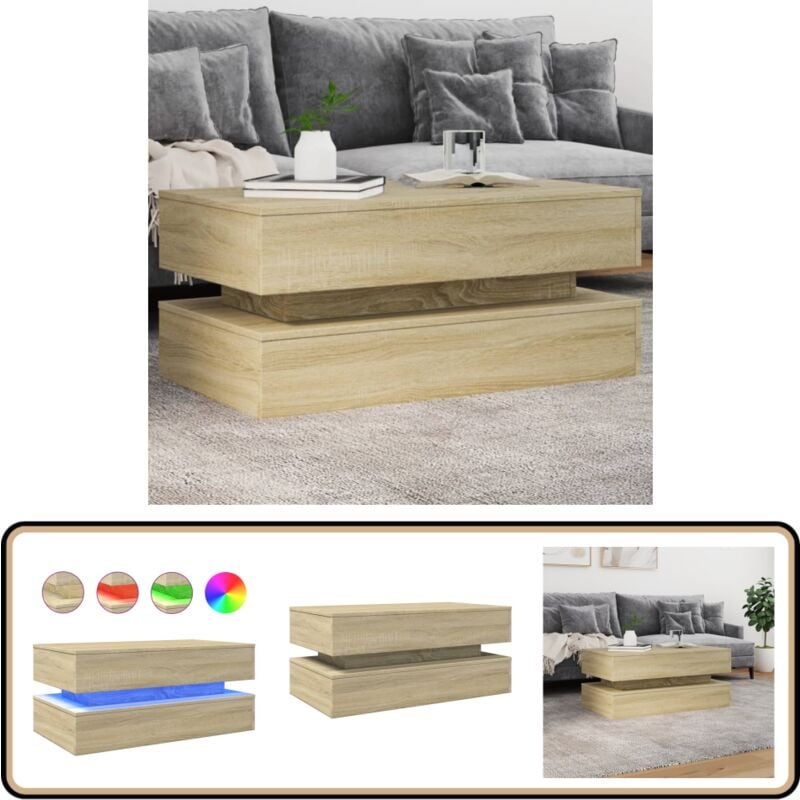 Vidaxl - Table basse avec lumières led chêne sonoma 90x50x40 cm - Table Basse Design - Table Basse Led - Table Basse Lumineuse - Meuble Salon - Table