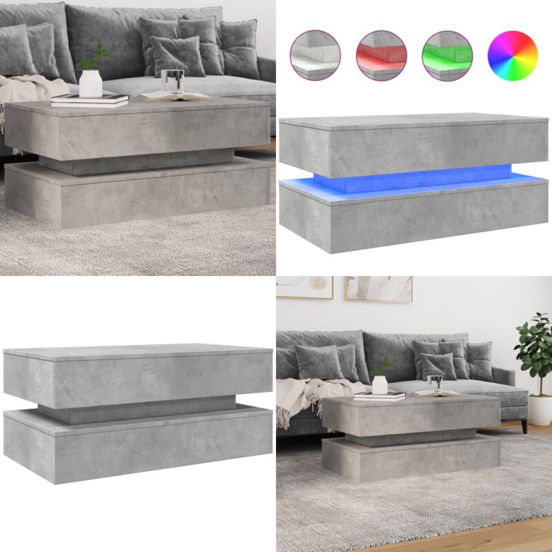 Vidaxl - Table basse avec lumières led gris béton 90x50x40 cm - Table Basse Design - Table Basse Led - Table Basse Lumineuse - Meuble Salon - Table