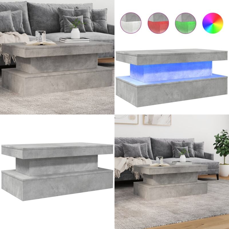 Vidaxl - Table basse avec lumières led gris béton 90x50x40 cm - Table Basse Design - Table Basse Led - Table Basse Moderne - Meuble Salon - Table