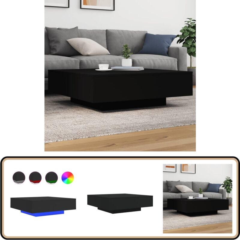 Table basse avec lumières led noir 100x100x31 cm - Table Basse Design - Table Basse Led - Table Basse Moderne - Meuble Salon - Table D'appoint
