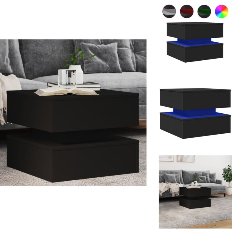 Table basse avec lumières led noir 50x50x40 cm - Table Basse Design - Table Basse Led - Table Basse Moderne - Meuble Tv - Table D'appoint