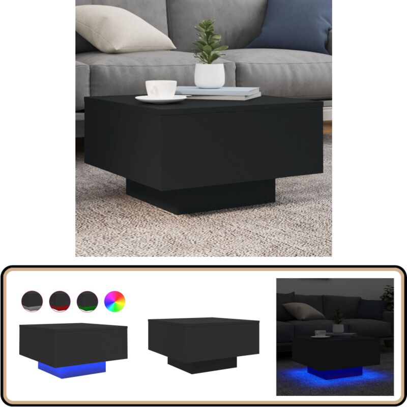 Vidaxl - Table basse avec lumières led noir 55x55x31 cm - Table Basse Design - Table Basse Led - Table Basse Contemporaine - Meuble Salon - Table