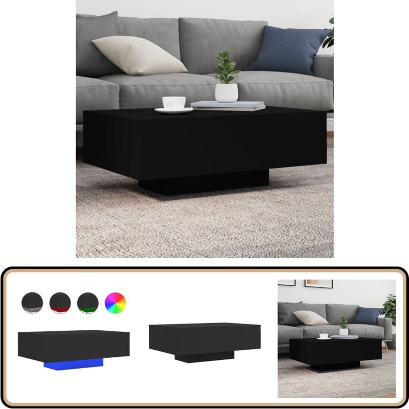 Table basse avec lumières LED noir 85x55x31 cm - Table Basse Design - Table Basse Led - Table Basse Moderne - Meuble Salon - Table D'appoint
