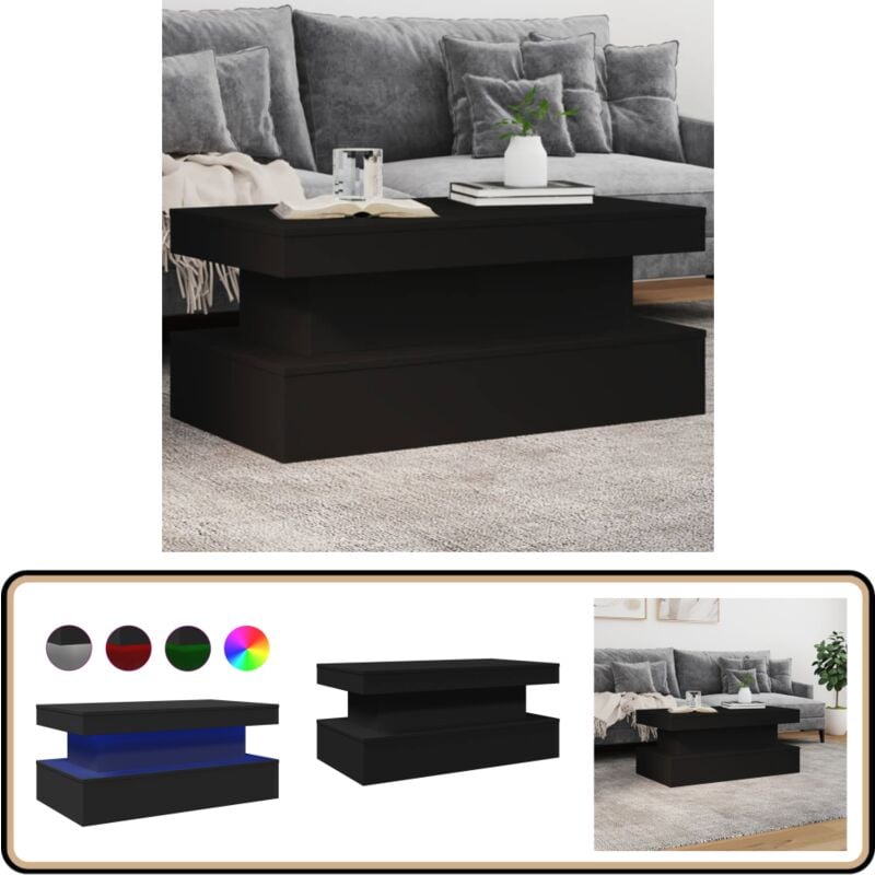Vidaxl - Table basse avec lumières led noir 90x50x40 cm - Table Basse Design - Table Basse Led - Table Basse Contemporaine - Meuble Salon - Table