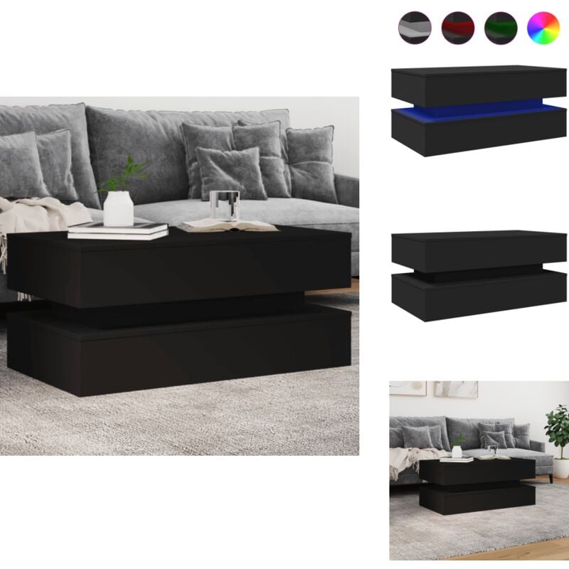 Vidaxl - Table basse avec lumières led noir 90x50x40 cm - Table Basse Design - Table Basse Led - Table Basse Contemporaine - Meuble Salon - Table