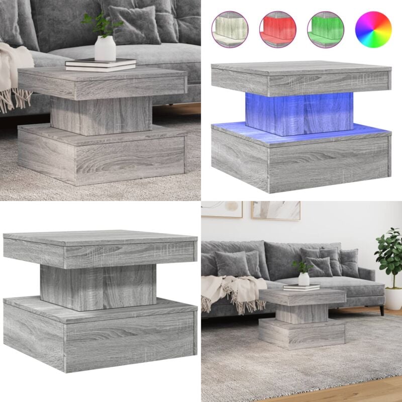 Vidaxl - Table basse avec lumières led sonoma gris 50x50x40 cm - Table Basse Design - Table Basse Led - Table Basse Lumineuse - Table Basse Ronde