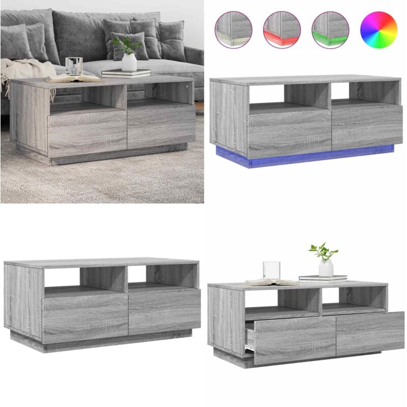 Vidaxl - Table basse avec lumières led sonoma gris 90x49x40 cm - Table Basse Design - Table Basse Led - Table Basse Lumineuse - Meuble Salon - Table