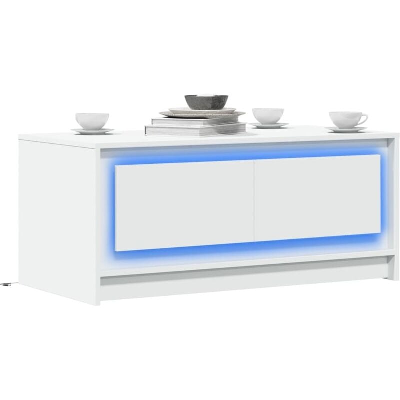 vidaXL Table basse avec lumières LED blanc bois d'ingénierie