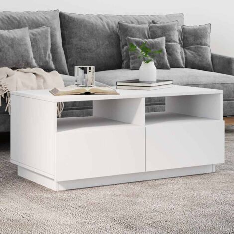 Table basse avec lumières LED, Table de salon, Bout de canapé blanc 90x49x40 cm WFE462034 DESIGN IN