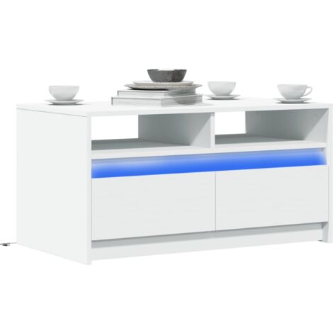 Table basse avec lumières LED, Table de salon, Bout de canapé blanc bois d'ingénierie WFE938616 DESIGN IN