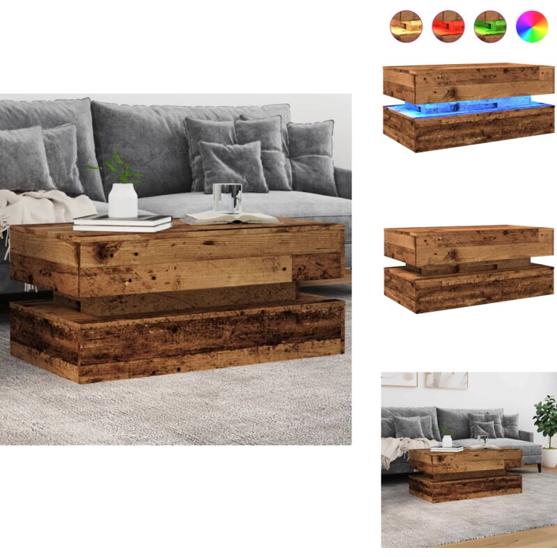 Table basse avec lumières led vieux bois 90x50x40 cm - Table Basse - Tables Basses - Table D'appoint - Bout De Canapé