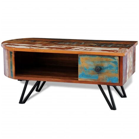 Table basse avec pieds en fer Bois massif de récupération