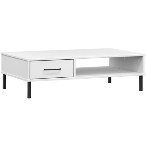 Table basse avec pieds en métal Blanc Bois pin massif OSLO
