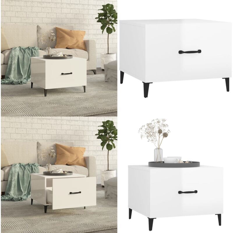 Vidaxl - Table basse avec pieds en métal Blanc brillant 50x50x40 cm - Table Basse Industrielle - Meuble Design - Table D'appoint - Table Salon