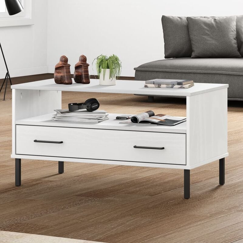 Vidaxl - Table basse avec pieds en métal Blanc 85x50x45 cm Bois oslo