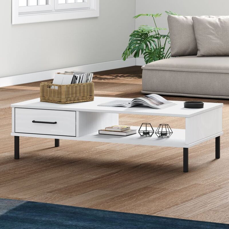 Vidaxl - Table basse avec pieds en métal Blanc Bois pin massif oslo