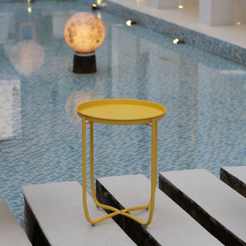 Table basse avec plateau amovible Sandefjord acier 53 x 40 cm jaune [en.casa]