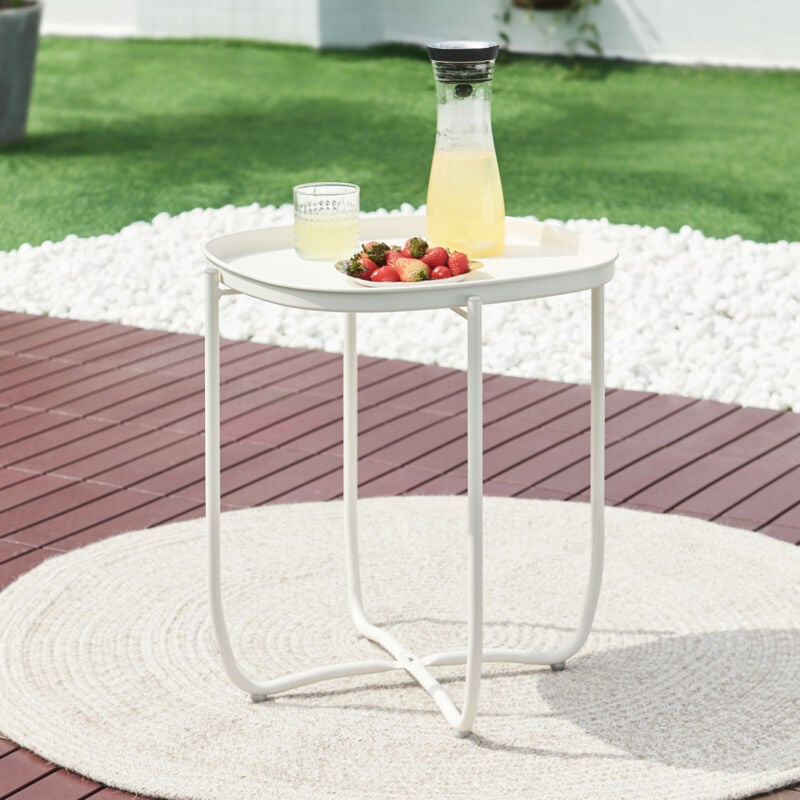 Table basse avec plateau amovible Sandefjord acier 53 x 46 x 46 cm blanc [en.casa]