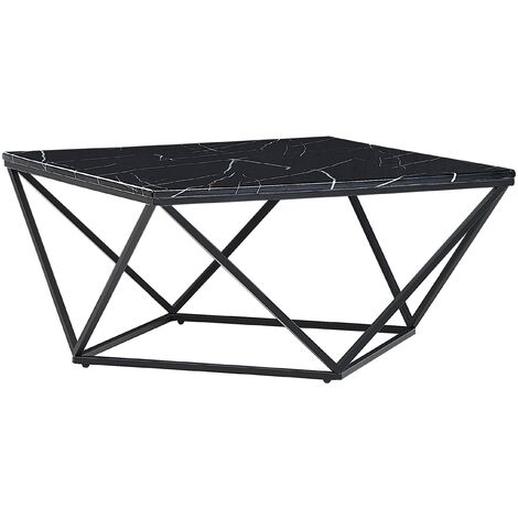 Table Basse avec Plateau Carré Effet Marbre Noir en MDF et Cadre Géométrique en Métal Noir au Style Moderne et Glamour Beliani - Noir