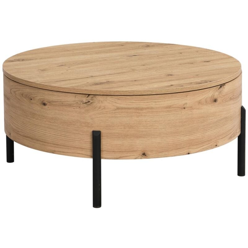 Vente-unique - Table basse avec plateau pivotant et coffre de rangement en mdf - Naturel - yemelia