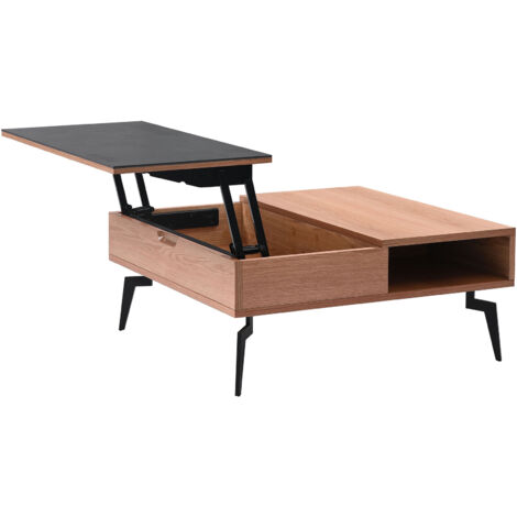 Table basse avec plateau relevable 80 cm décor chêne et métal noir