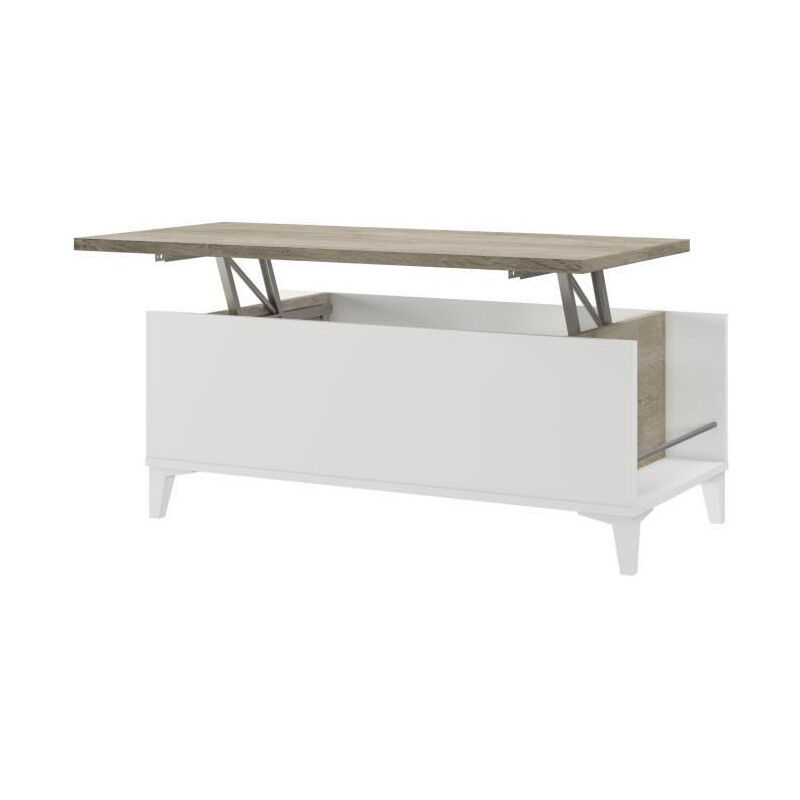 Table basse avec plateau relevable - Blanc/Chene - L 100 x P 50/72 x H 42/55 cm - EVAN