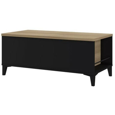Table Basse avec Plateau Relevable - Noir/Chene - L 100 x P 50/72 x H 42/55 cm - EVAN