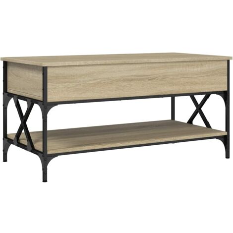 Table basse avec plateau relevable design rustique et industriel 100 x 50 x 50cm bois d'ingénierie et métal DEC038874