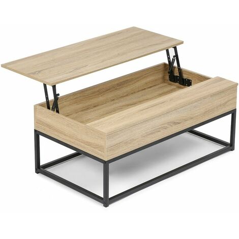 Table basse avec plateau relevable effet bois et métal