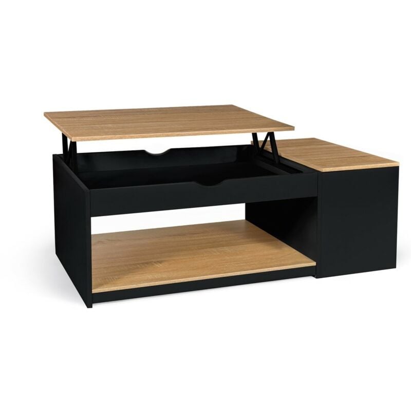 Table basse avec plateau relevable effet bois - style industriel