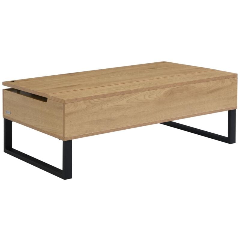 Vente-unique - Table basse avec plateau relevable en mdf et acier noir - Naturel - secali